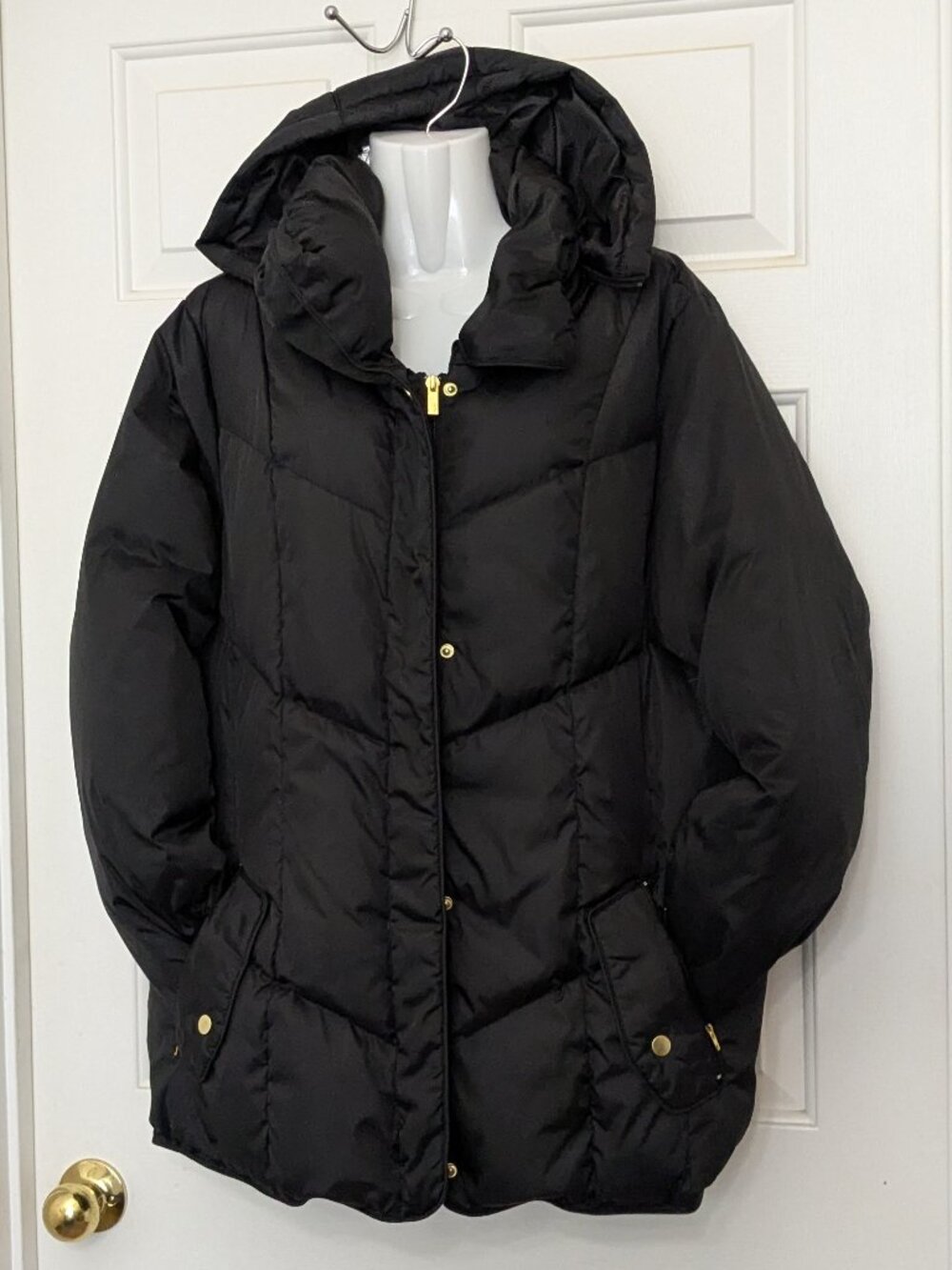 Apt. 9 Women's Puffer Jacket Size XL Black Hooded Quilted Winter Coat Outerwear